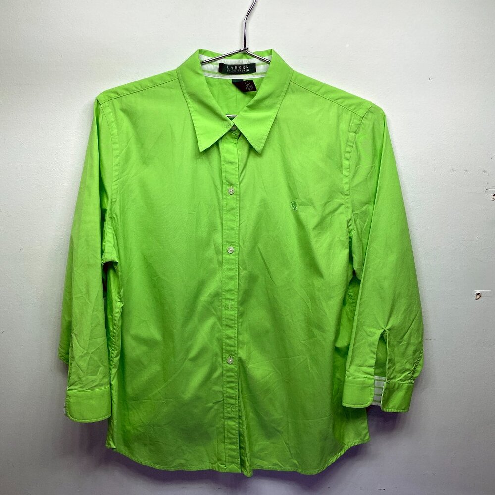 WOMEN'S RALPH LAUREN NON-IRON BUTTON DOWN SHIRT - GREEN - LARGE